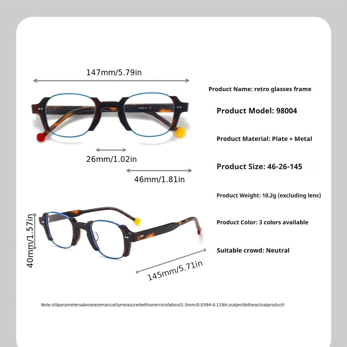 Retro Plate Glasses Frame, the Same Fashion and Versatile Style for Men and Women