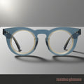 Vintage Y2K Tortoiseshell Glasses - Blue-Tawny Gradient Round Frame Non-Prescription Eyewear, Lightweight Over-the-Counter Reading & Everyday Glasses Suitable for Men and Women