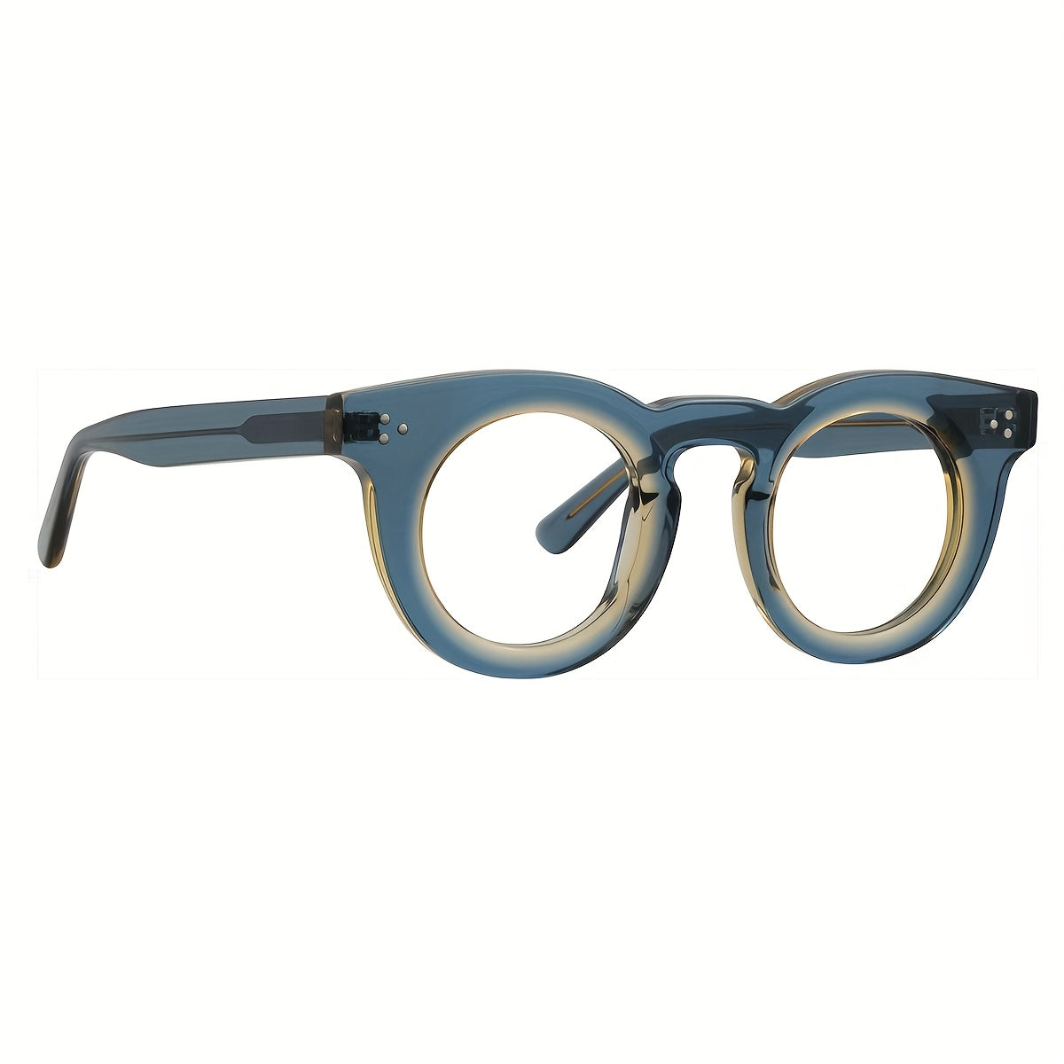 Vintage Y2K Tortoiseshell Glasses - Blue-Tawny Gradient Round Frame Non-Prescription Eyewear, Lightweight Over-the-Counter Reading & Everyday Glasses Suitable for Men and Women