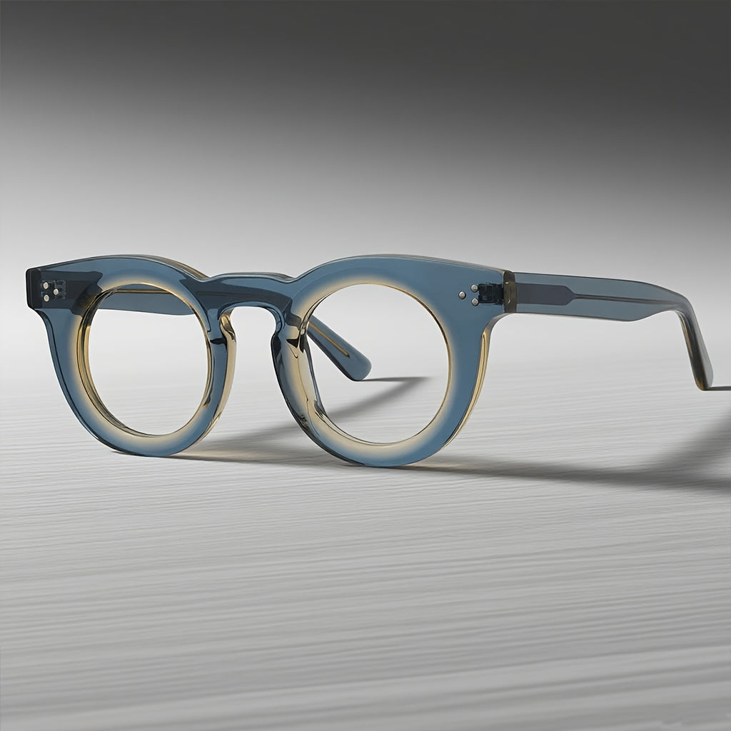 Vintage Y2K Tortoiseshell Glasses - Blue-Tawny Gradient Round Frame Non-Prescription Eyewear, Lightweight Over-the-Counter Reading & Everyday Glasses Suitable for Men and Women